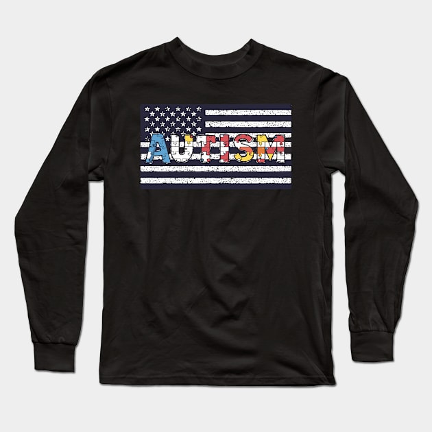 Autism Awareness Flag Shirts, American Flag Autism Dad Mom Long Sleeve T-Shirt by Shopinno Shirts